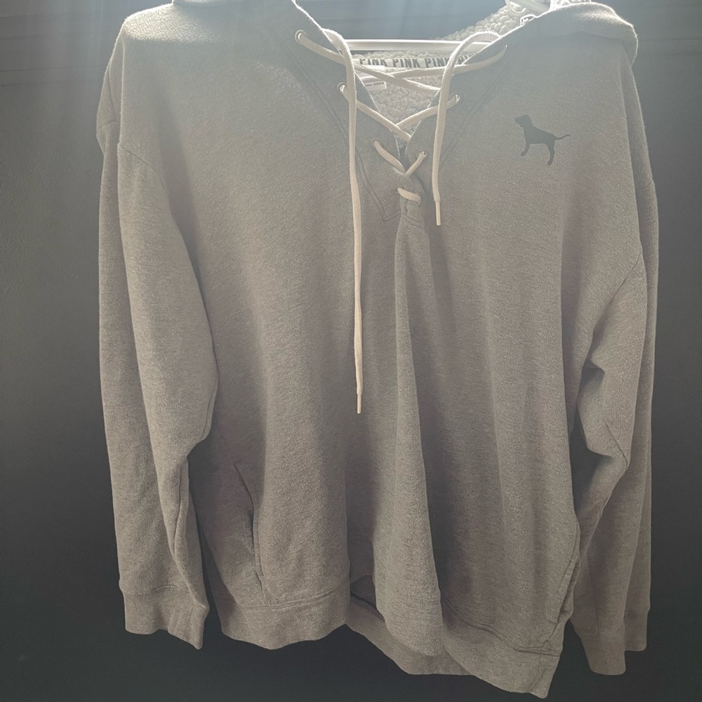 Gray Lace-Up Hoodie